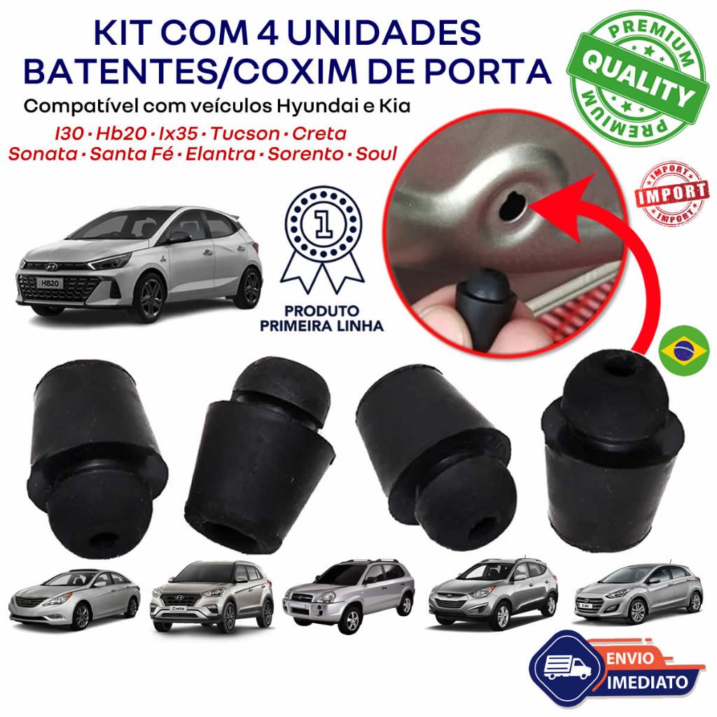 Kit 4 Batentes Bucha Coxim Porta Hyundai HB20 I30 Elantra Ix35 Tucson Creta Soul Kia Sportage Azera