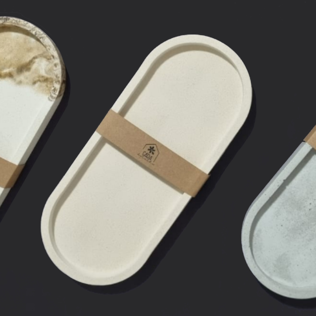 Bandeja Decorativa de Concreto Artesanal Oval Porta Velas Porta Objetos Grande em Oferta na Shopee