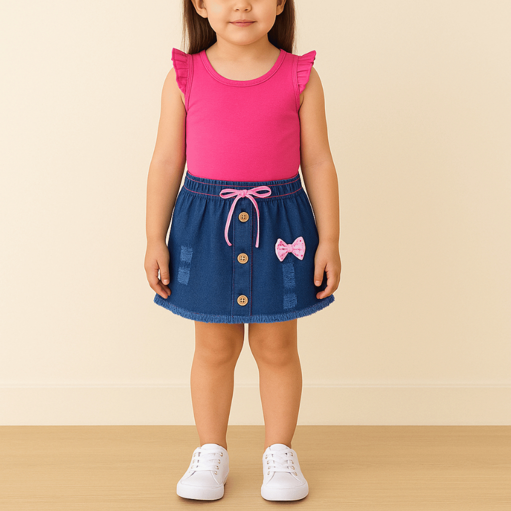 Saia Jeans Infantil Menina Moda Infantil Bebe Look Blogueirinha