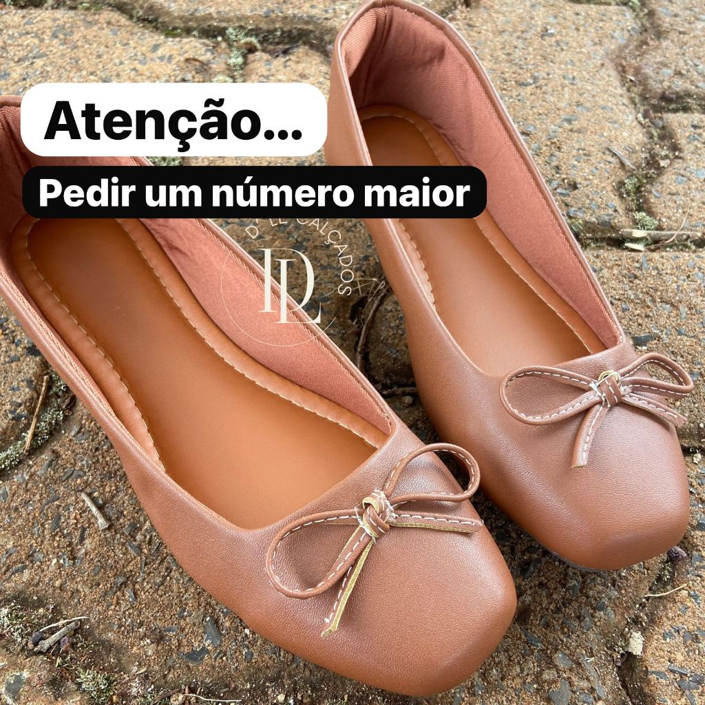 Sapatilha Feminina Clássica Versátil Confortável Bico Quadrado Lacinho Marrom Promoção