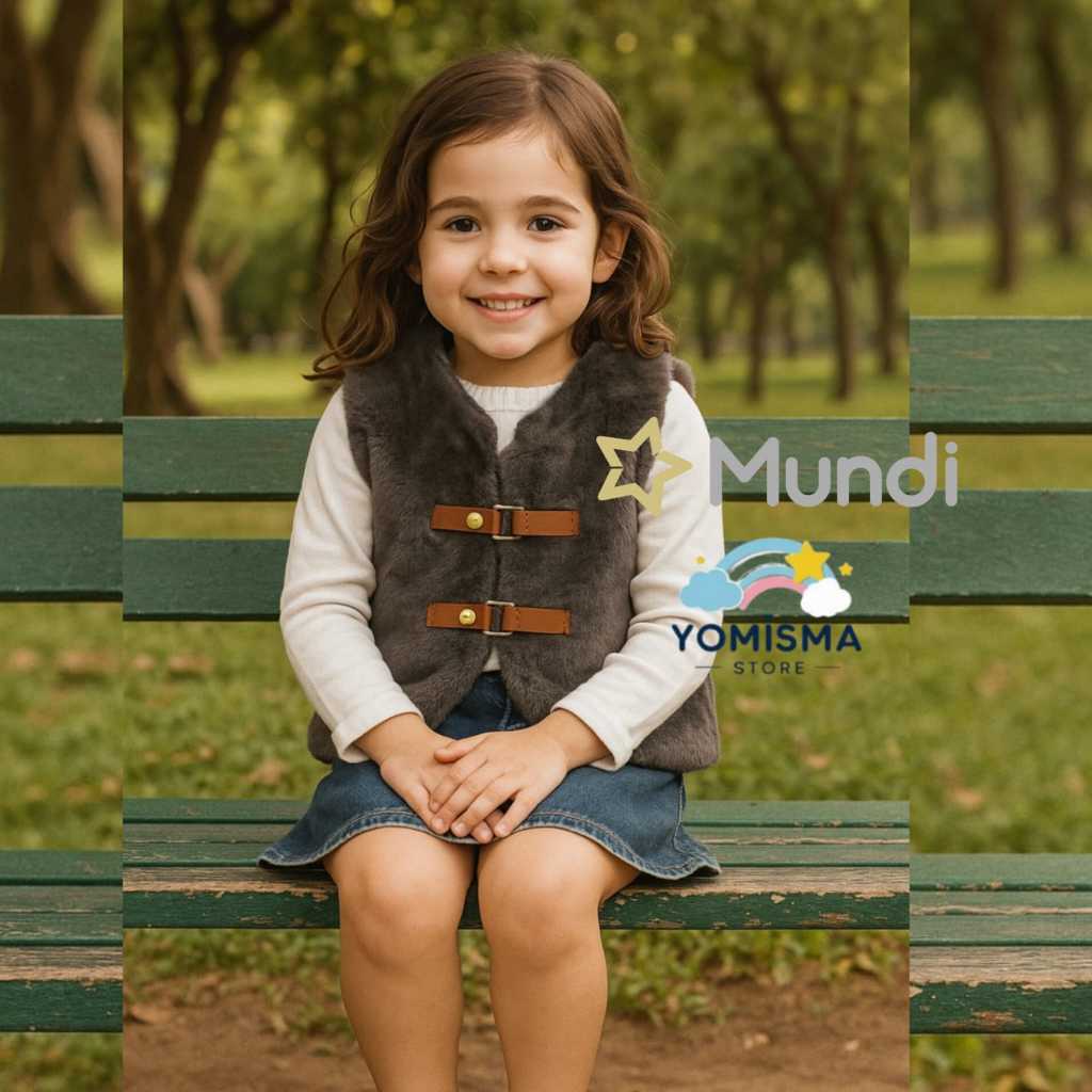 Colete Infantil Mundi Fivelas Grafite Menina Feminino Peludo | Tamanho 4| Presente Premium
