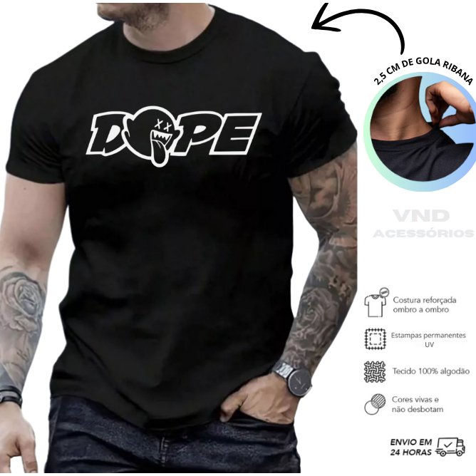 Camiseta Masculina DOP Camisa Estampada 100% algodão Malha 30.1 T-Shirt Jogo
