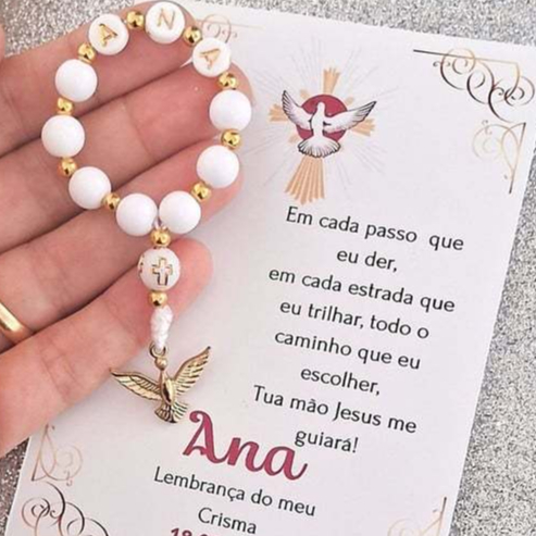 Dezena personalizada com nome para lembrancinha de Batismo - Crisma com pingente Espírito Santo