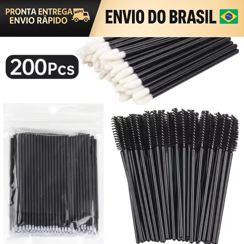 Kit 200 Escovinha Pincel Aplicador Microbrush Extensão de Cilios Lip Gloss Combo
