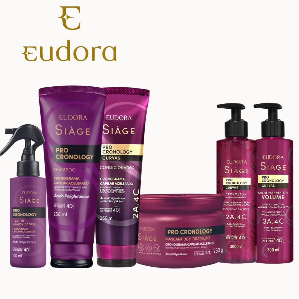 Kit Eudora Siàge Pro Cronology ✨ Cronograma Capilar Completo com 6 Itens | Força, Hidratação e Definição