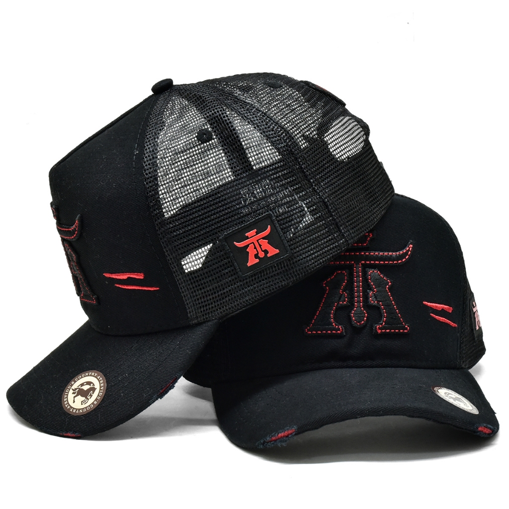 Boné Trucker Telinha Atrevidu’s Country Preto/Vermelho em Oferta na Shopee