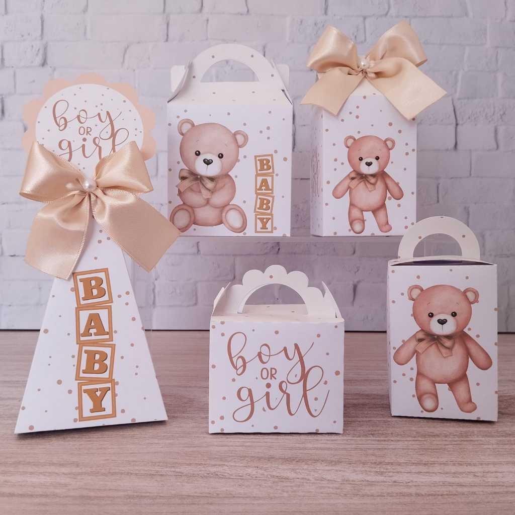 Kit Festa Chá Revelação Ursinho Neutro | Lembrancinha - Aniversário - Festa Infantil -PEGUE E MONTE