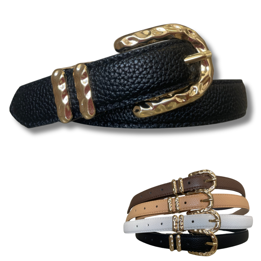 Cinto feminino elegante fivela dourada para calças e vestidos de couro sintético