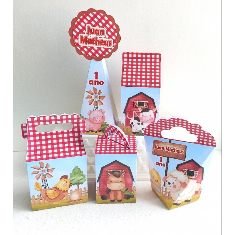 Kit caixinhas Personalizadas, lembrancinhas de festa aniversário MESVERSÁRIO PEGUE E MONTE - Fazendinha fazenda menino