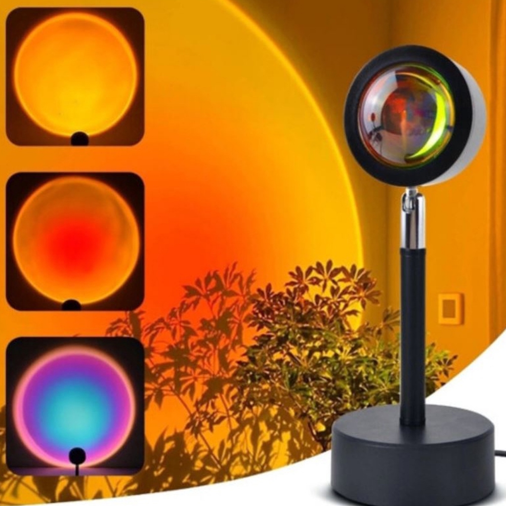 Luminária Sunset Refletora Por Do Sol De Led Decoração Festa Cúpula Preto Estrutura Preto Usb