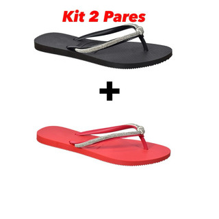 2 Pares Chinelo Strass kit Chinelos Feminino Personalizado Dia a Dia