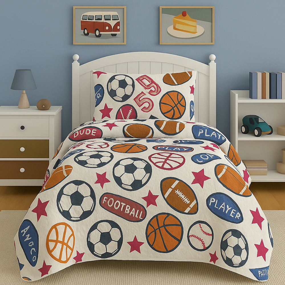 Colcha Cobre Leito Infantil Solteiro Kit 2 Peças Menino Menina Bouti Cama Kids Com Porta Travesseiro
