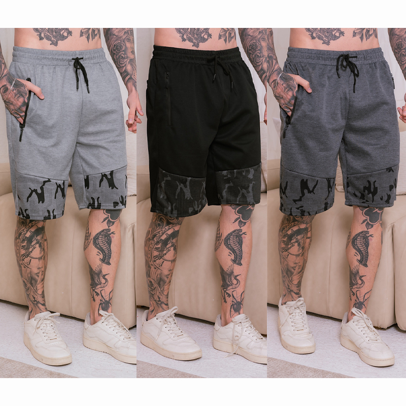 Kit 2 peça de bermuda moletom masculino com ziper /Cintura elástica entre 3 cores aleatório 2 peça