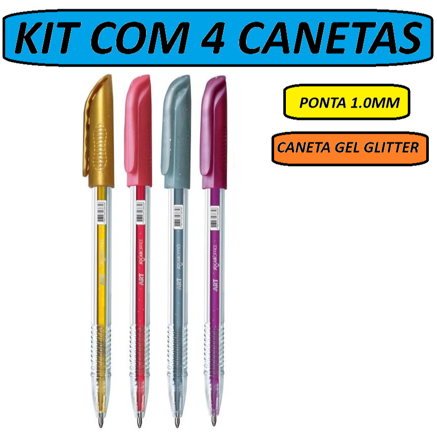 Jocar Office Kit 04 Caneta Gel Art Glitter Diferente Material Escolar Escritório