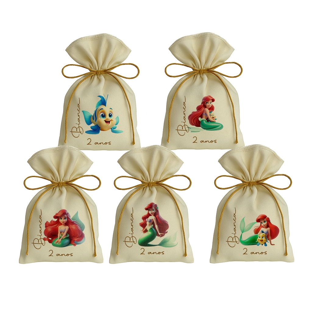 Kit Ouro 20 Saquinhos Personalizados Festa Lembrancinhas Ariel Cute