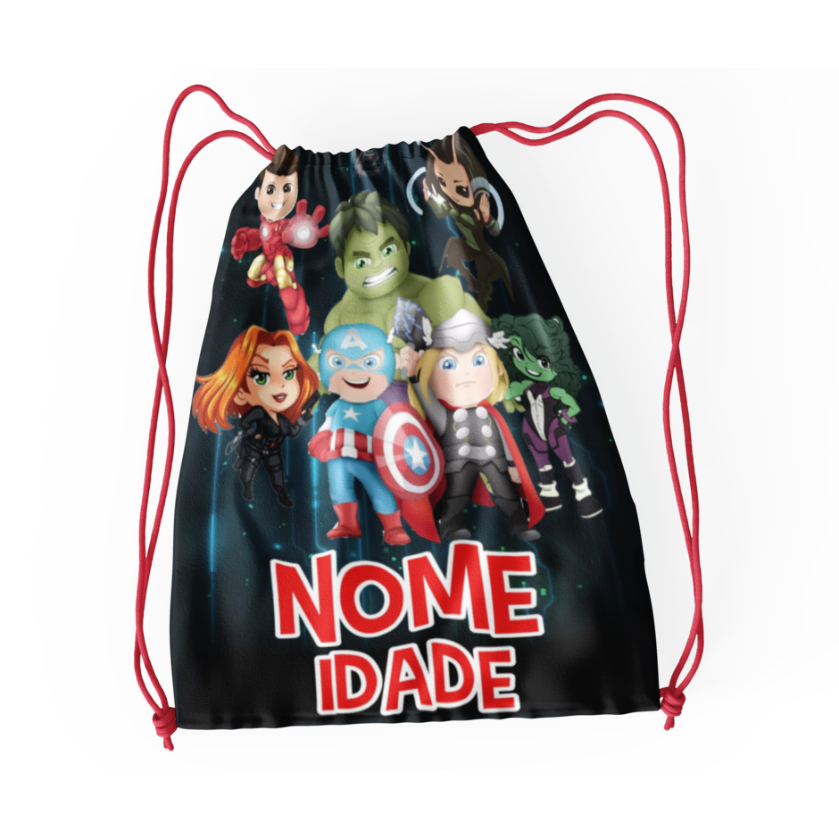 Mochilinha/Sacochila de tecido Os Vingadores personalizada