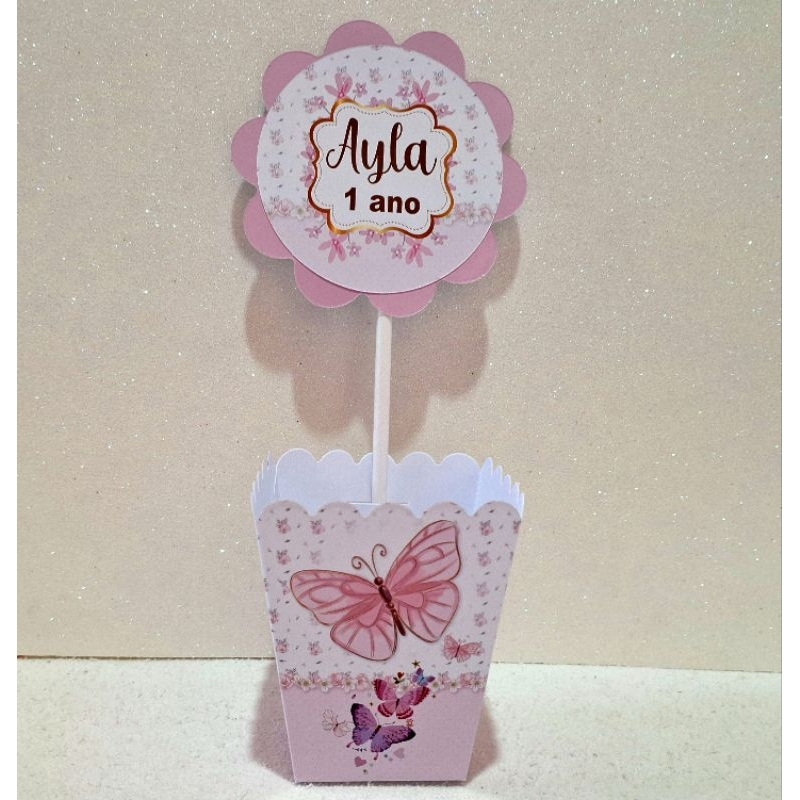 Centro de mesa e apliques tubetes PEGUE E MONTE Cachepot, Lembrancinhas para festa de aniversário- BORBOLETA ROSA  LILÁS
