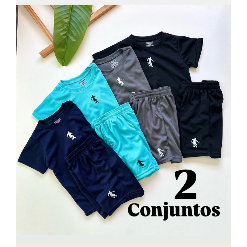 2 Conjuntos Dryfit Infantil 4/6/8 Bermuda e camiseta esportiva