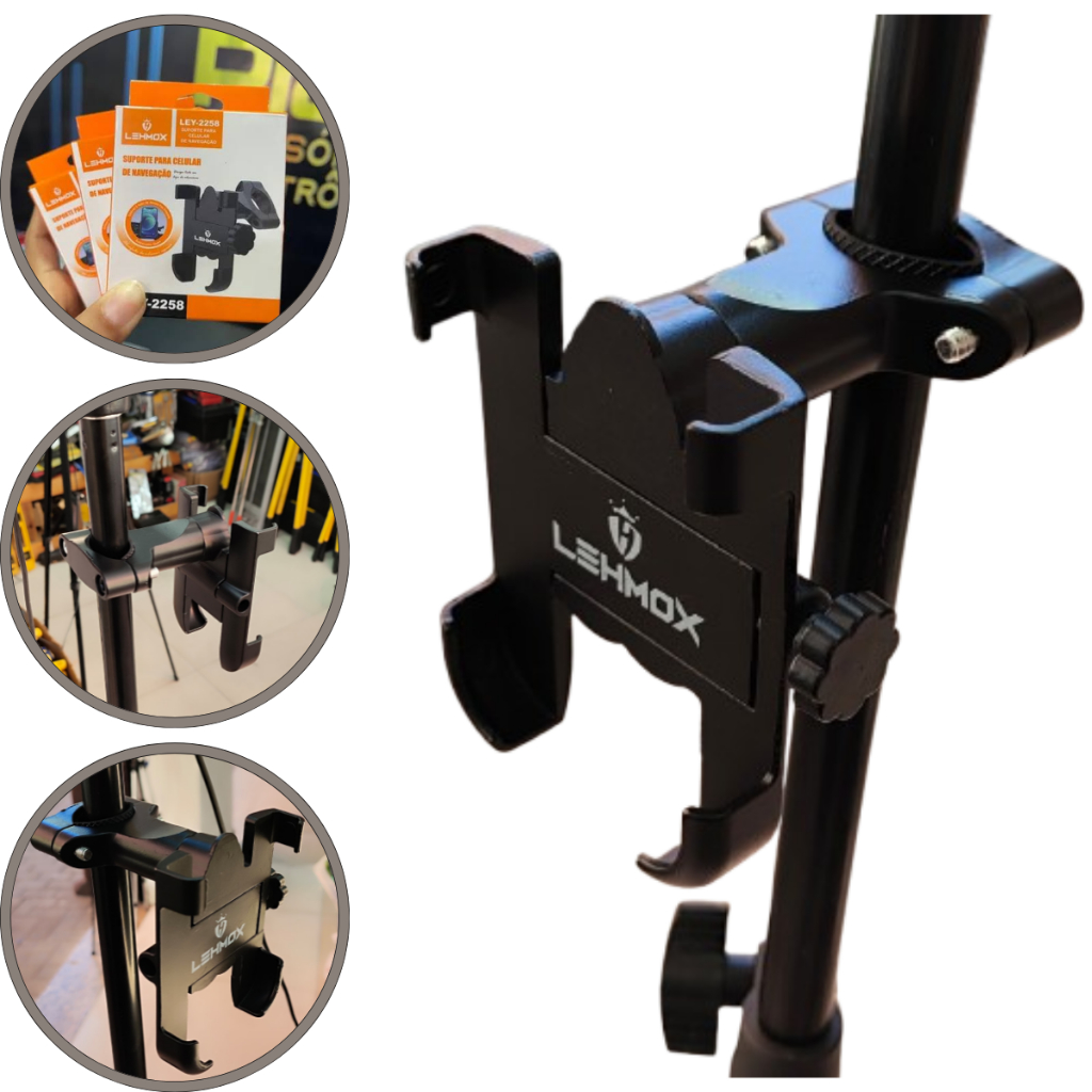 Suporte De Celular Para Pedestal Tripé Ajustável Universal Com Borracha Anti Risco Resistente Ferro