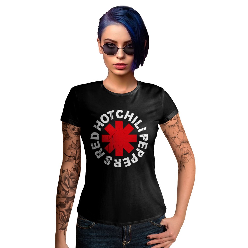Babylook Feminina Red Hot Chili Peppers Logo Banda Moto Rock