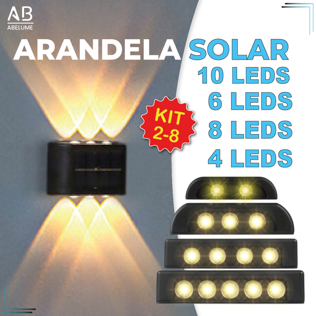 variação de 2 a 8 itens  Luminária Arandela Solar 6 8 e 10 LED Luz Branco Quente para Parede a Prova dágua Spot parede em Oferta na Shopee