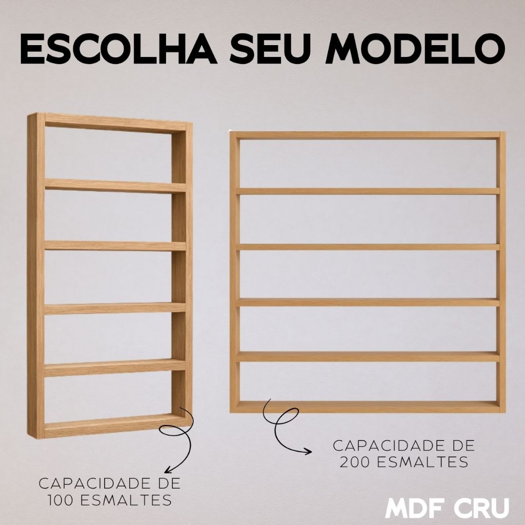 Expositor em MDF Cru com 5 Prateleiras Nicho Organizador para Esmaltes e Decoração