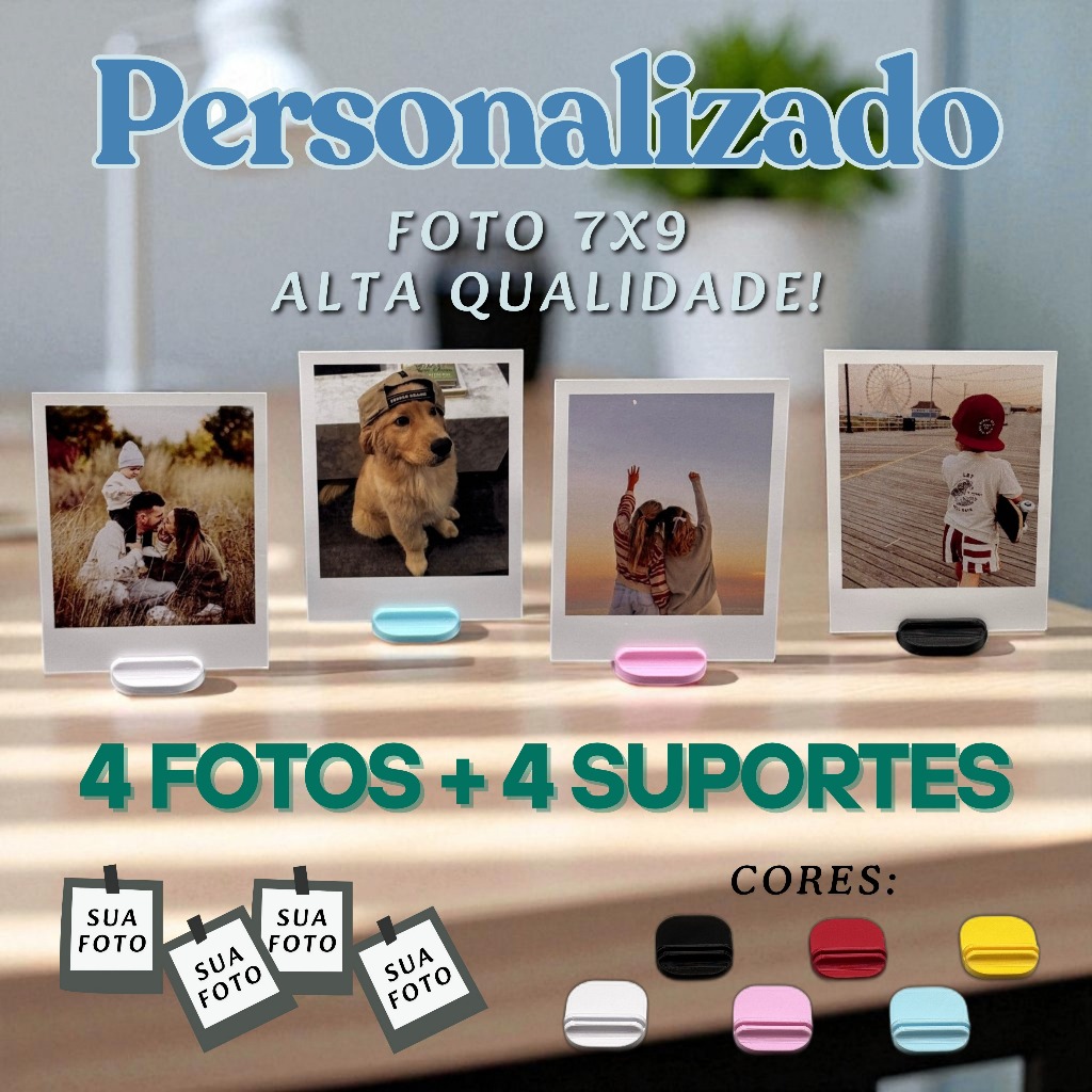 Fotos Polaroid Instapix Fujifilm Kit 4 Fotos Mais 4 Suportes 3D