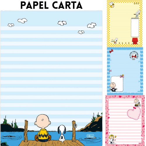 Papel Carta Snoopy Folhas Decorada 50 fls TILITRA Folhas decoradas Bloco de Anotação Caderno Snoopy Caderno Tilibra esco
