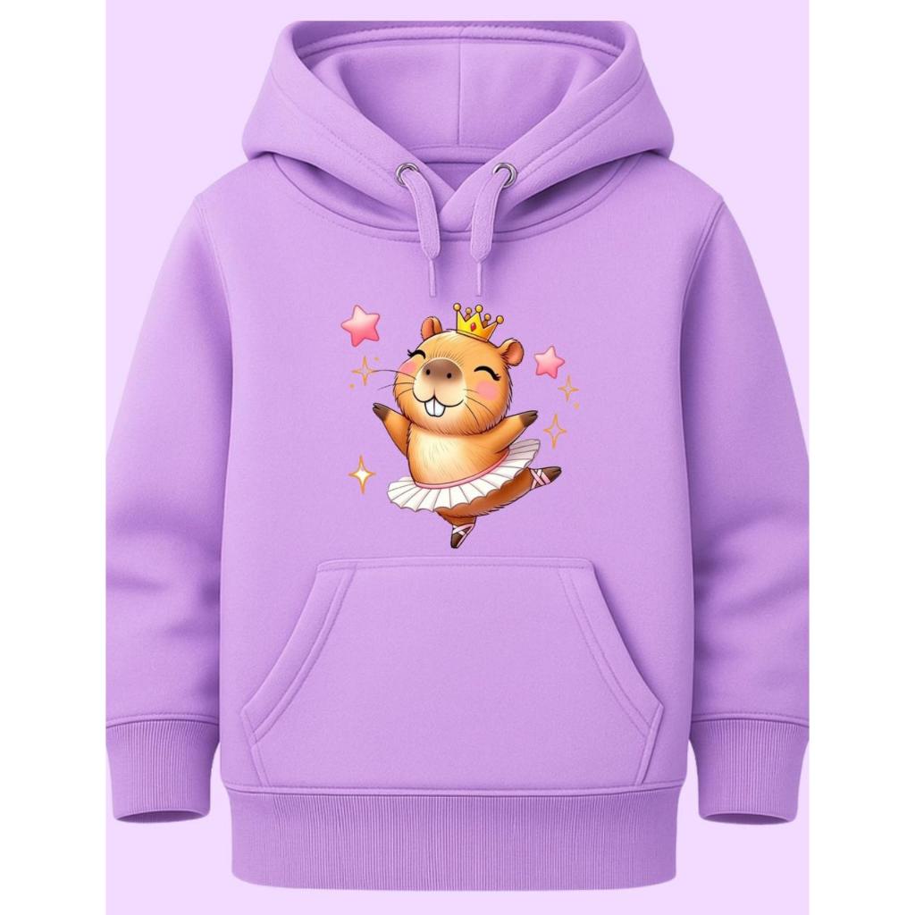 Moletom Estampa Personagem Capivara Inverno Infantil Masculino Feminino com Capuz Canguru Flanelado