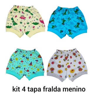 KIT 4 short  / tapa fralda   / para  bebê  100%algodão menino e menina em Oferta na Shopee