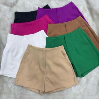 KIT 3 short feminino social de alfaiataria cintura alta com ziper na lateral em Oferta na Shopee