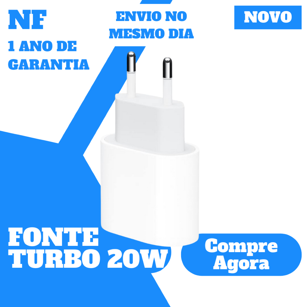 Fonte Turbo 20W Carregador Original Apple 1 Ano De Garantia NF em Oferta na Shopee