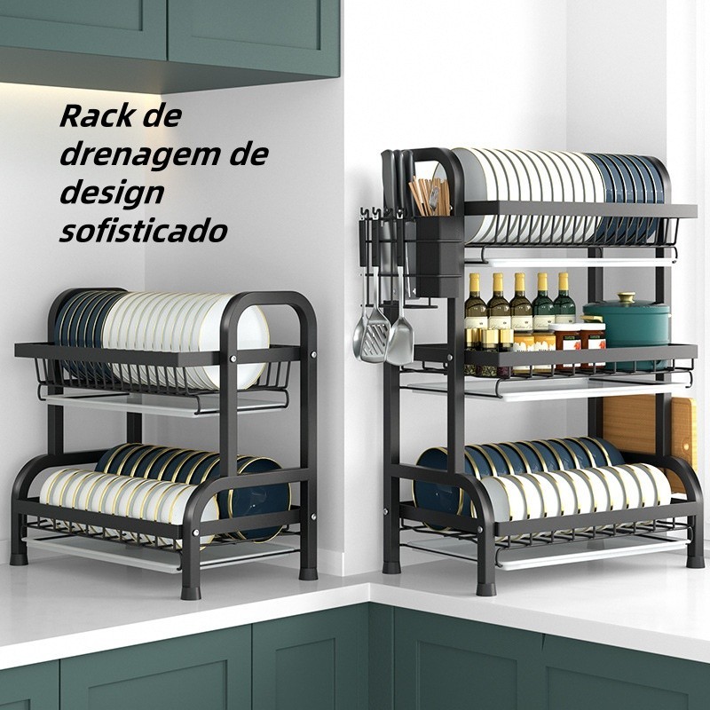 Escorredor Organizador de Louças 53cm 2 andar 3 andar Preto Aço Inoxidável Rack ES em Oferta na Shopee