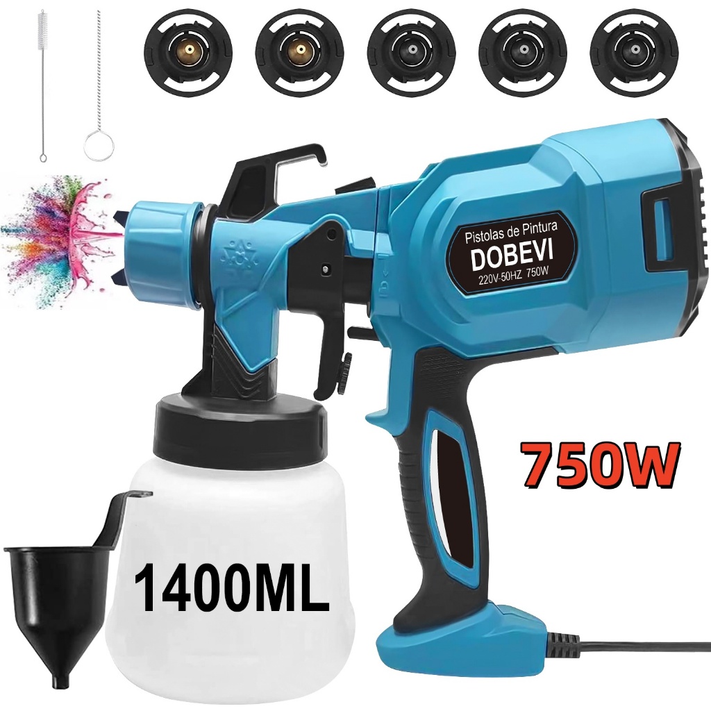Pistola Pintura Elétrica 1400ml Pulverizador 750w C/5 Bicos Grande Capacidade Pulverizador de Tinta