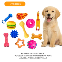 Kit 6 Brinquedos Mordedor Pet Sortido Interativo Sonoro Cães Cachorro Alivio Ansiedade Diversão