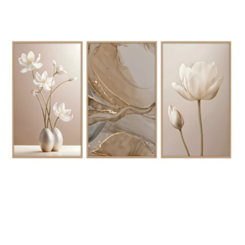 Kit 3 Quadro Decorativo Flores Abstrato Linha Gold Luxo 50x30 Mosaico Sala Quarto cozinha Escritório em Oferta na Shopee