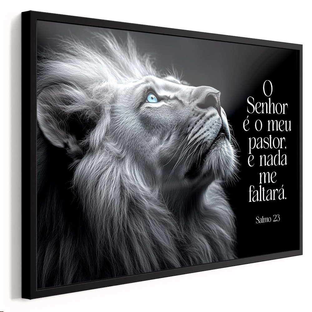 Quadro decorativo Leão da tribo de Judá Olhos Azuis O Senhor é meu pastor e nada me faltará 1 peça