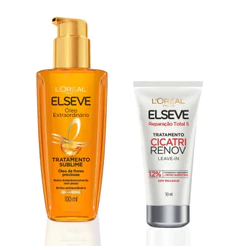 Kit Leave-in de Tratamento Cicatri Renov 50ml + Óleo Extraordinario para Cabelos Elseve Loreal Paris 100ml