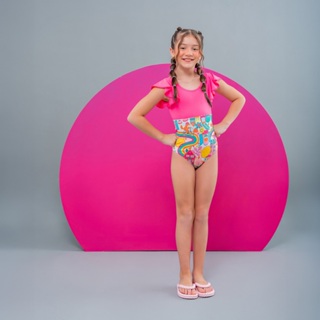 Maiô Lycra Moda Praia Infantil Verão Com Babado UV50+ Meninas Proteção Solar Conforto Manga Curta em Oferta na Shopee
