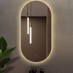 Espelho grande de parede Oval Com Led Lapidado orgânico Luxo Quarto Sala Banheiro Grande 76 X 43Cm