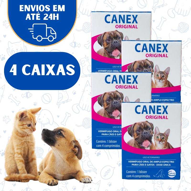 Vermífugo Canex Original Gato Cachorro Kit C/ 16 - 4 Cx Comprimidos Anti Vermes Dose Unica em Oferta na Shopee