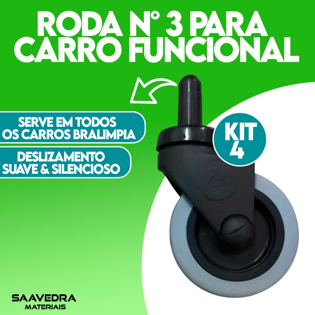 4 Roda Rodizio para Carro Funcional e Balde Espremedor Bralimpia