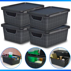 Kit 4 Cesto Caixa Organizadora Jutta 2 Litros Preta C/ Tampa que Encaixa de Plástico - Arqplast