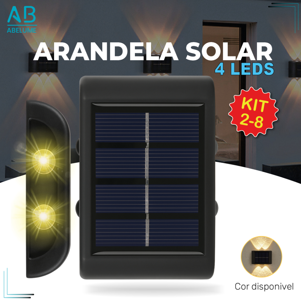 2-8 Luminária Arandela Solar 4 LED Luz Branco Quente para Parede a Prova dágua Spot parede em Oferta na Shopee