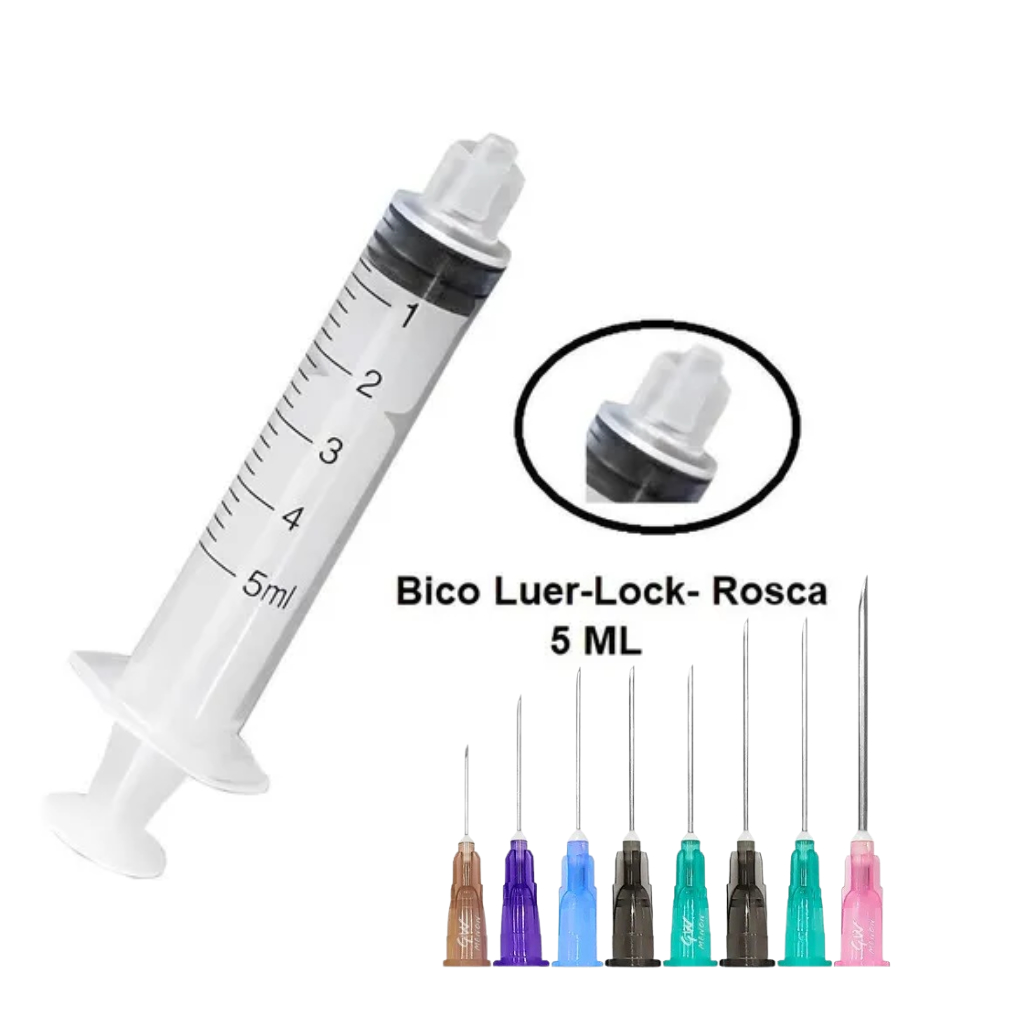 Seringa de 5ml com Bico Luer Lock (Rosca) e Agulhas Variadas: Escolha o Calibre Ideal!