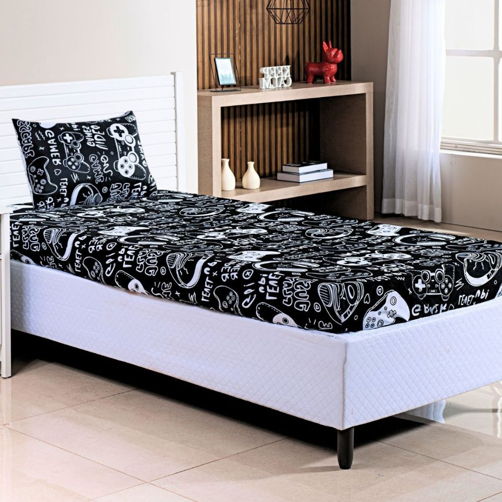 Jogo de Lençol Jogo de Cama Solteiro 02 Peças Micropercal 300 Fios Estampa Digital Toque Macio