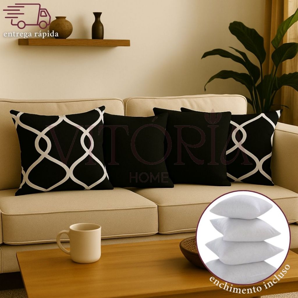 Kit 04 Almofadas 45x45 Decorativa Varios Modelos Com e Sem Enchimento em Oferta na Shopee