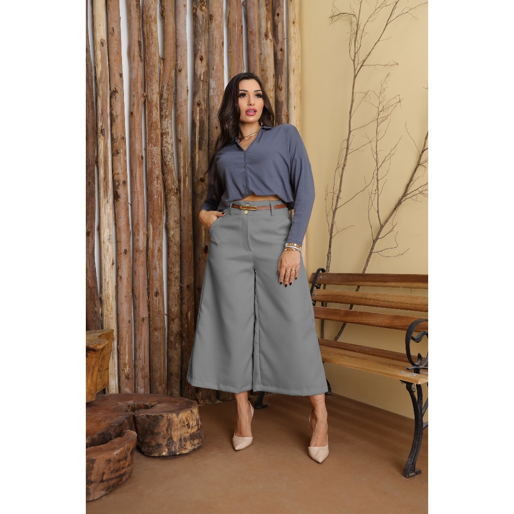 Calça Pantacourt Plus Size Com Elastano Cintura Alta Alfaiataria  P ao G4 em Oferta na Shopee