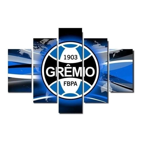 Kit Quadro Decorativos 95x55 Mosaico 5 Peça Mdf Full Hd TIME GREMIO