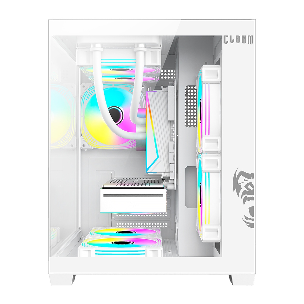 GABINETE GAMER SNOW BRANCO GRODD COM FANS (COOLER RGB) | LATERAL DE VIDRO - AQUÁRIO - CLANM